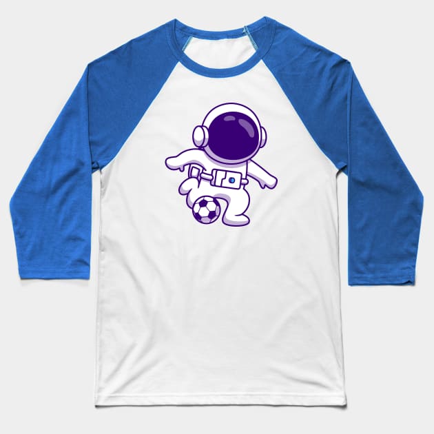 Cute Astronaut Playing Football Cartoon Baseball T-Shirt by Catalyst Labs